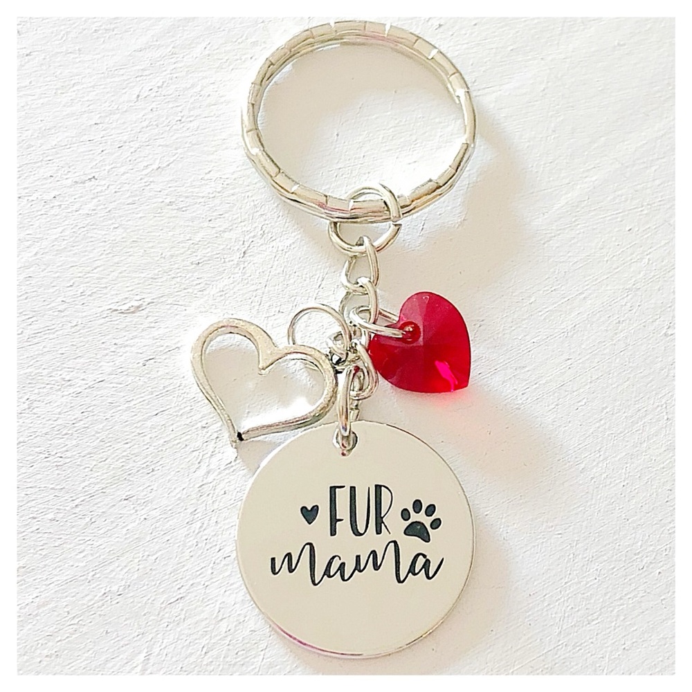 Personalized ♥️ Fur Mama Silver Heart Keychain